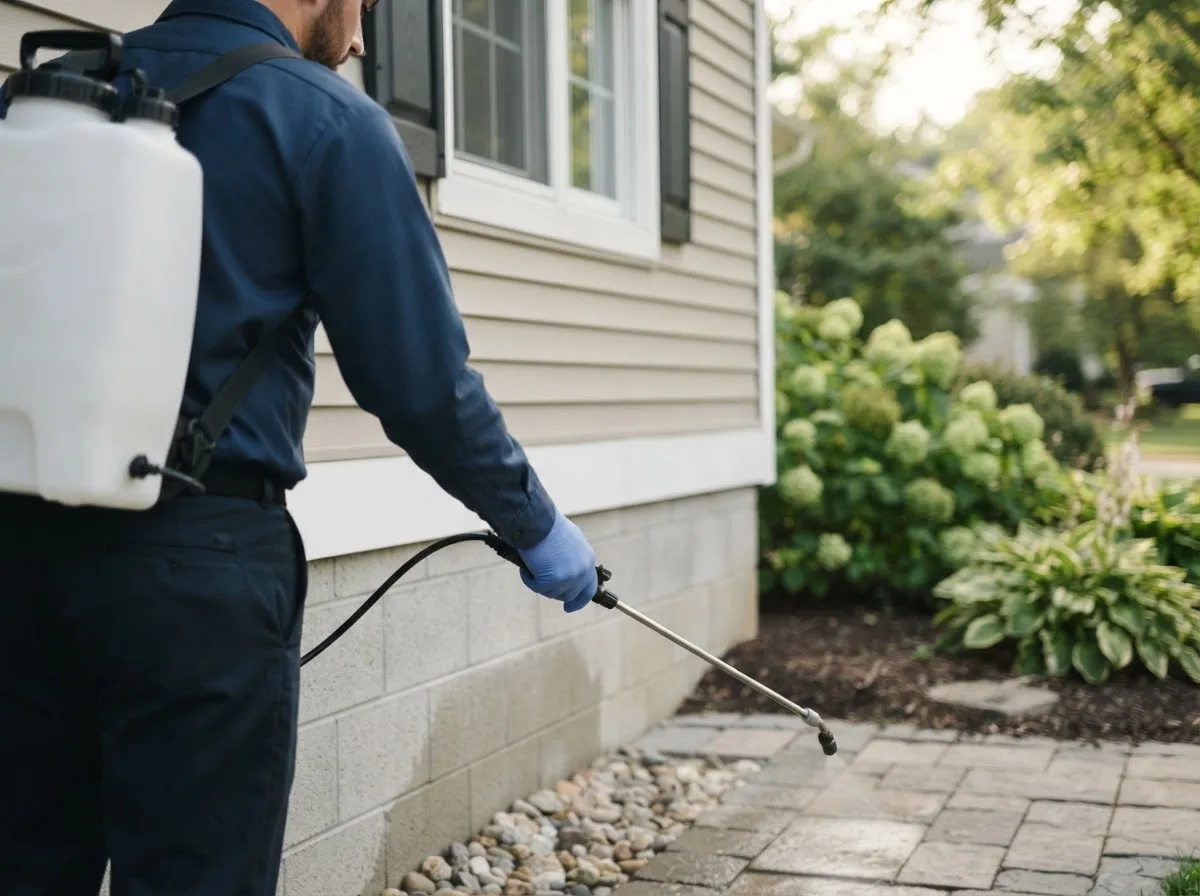 Pest control technician inspecting a home in Hubbard, OH